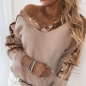 ✨🆕 Sequin Long Sleeve Sweater Pink